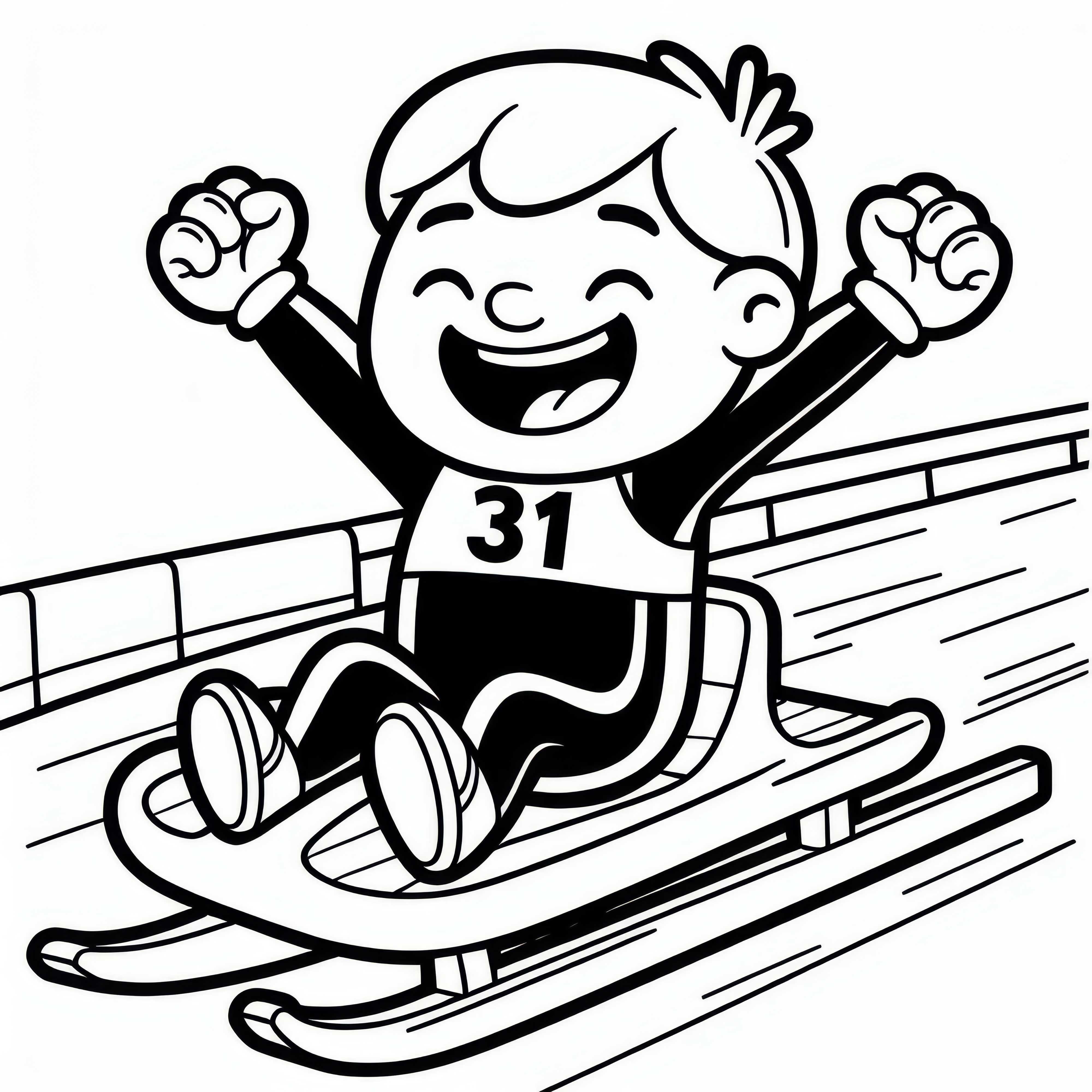 Luge athlete celebrates run with a smile in the finish area – Free coloring page
