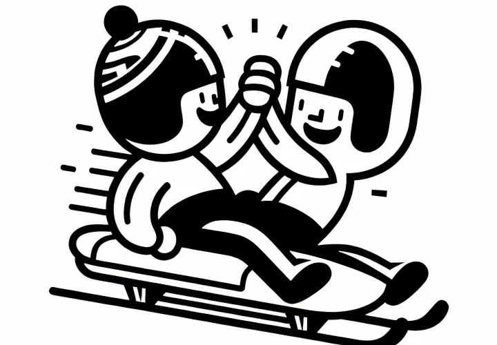 Two rivals congratulate each other after the luge race – coloring page free and easy