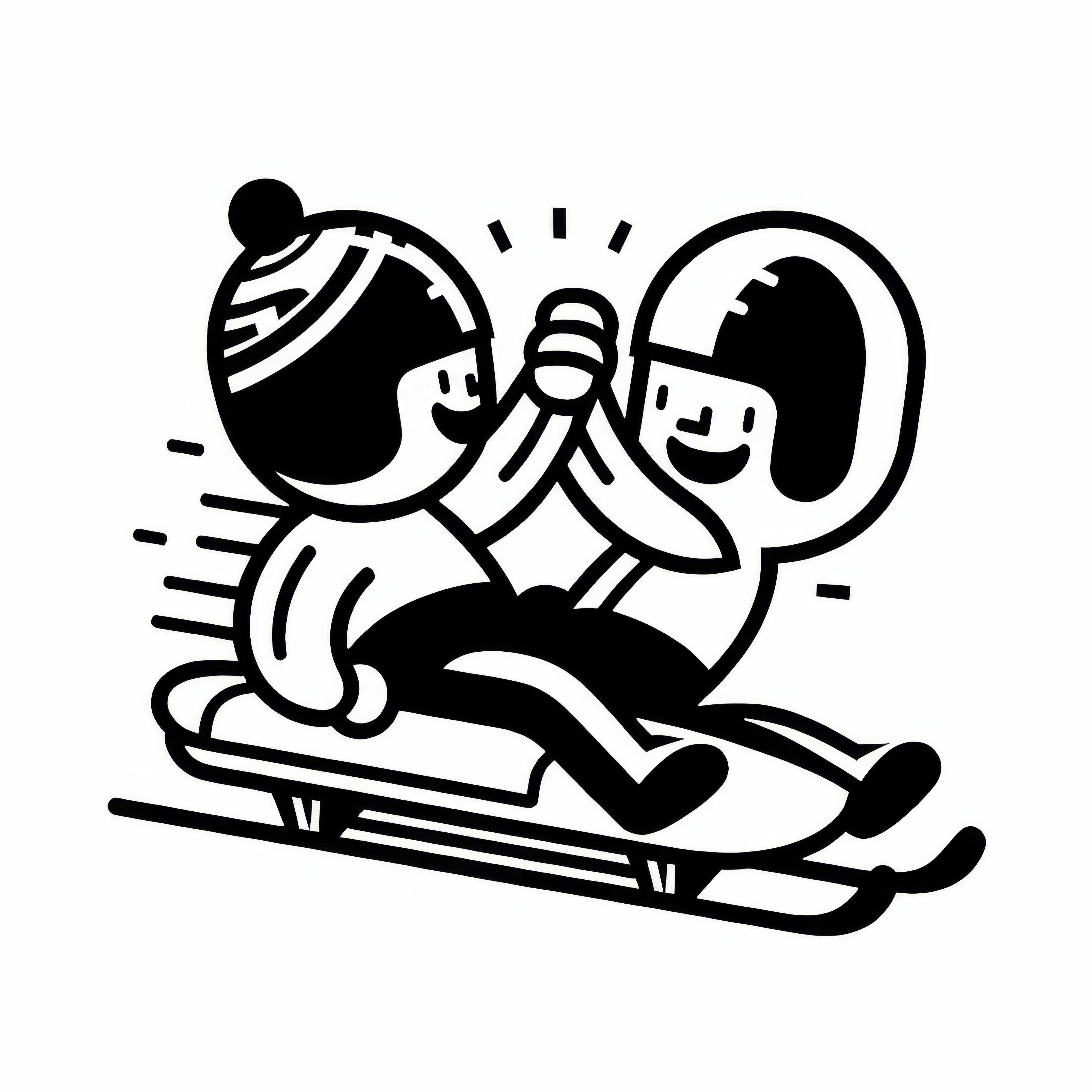 Two rivals congratulate each other after the luge race - Coloring page simple free