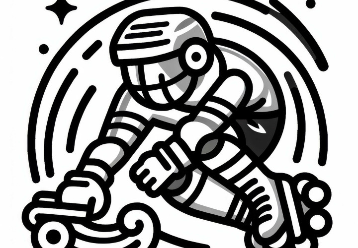 Rollhockey-Spieler führt schnelle Drehbewegung aus – Malvorlage einfach kostenlos Rollhockey-Spieler führt schnelle Drehbewegung aus – Malvorlage einfach kostenlos