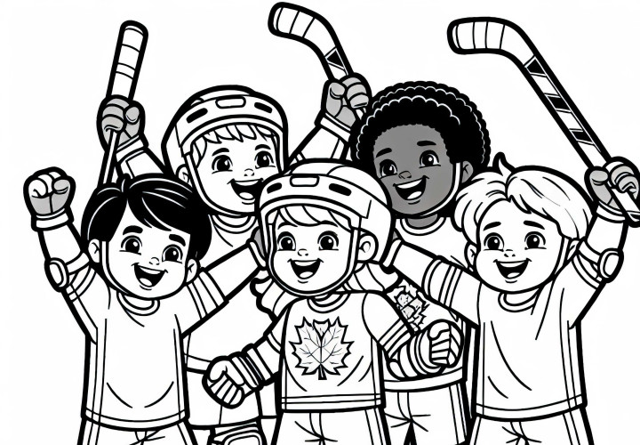 Rollhockey-Team jubelt nach Tor – Malvorlage einfach kostenlos Rollhockey-Team jubelt nach Tor – Malvorlage einfach kostenlos