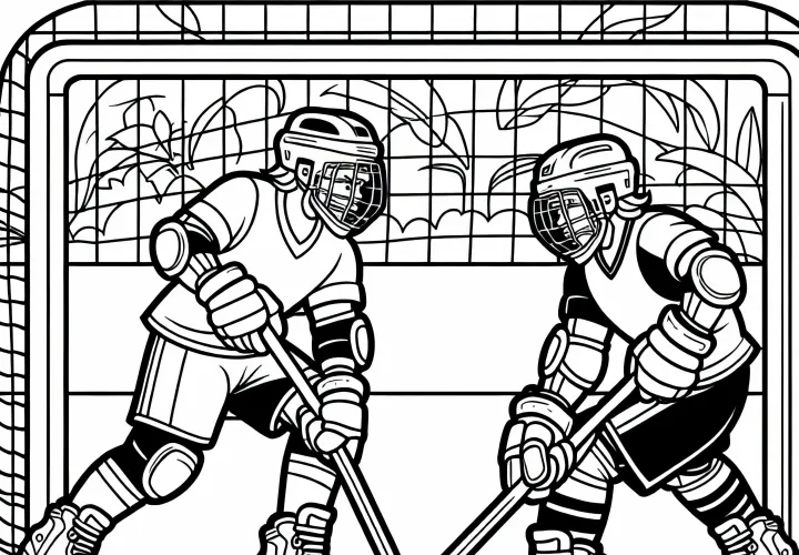 Two roller hockey players are having a tough duel – free coloring page