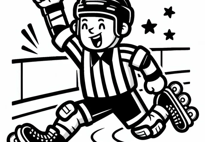 Roller hockey referee signals a foul - free coloring page