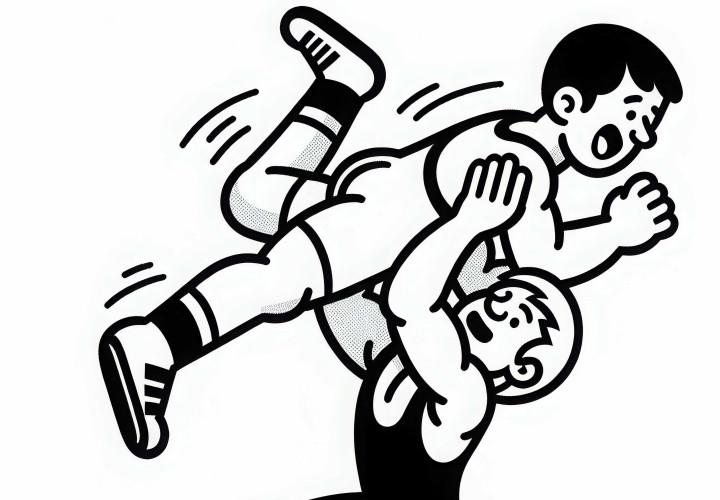 Luchador levanta a su oponente - Dibujo para colorear gratis El luchador levanta al oponente - Dibujo para colorear gratis