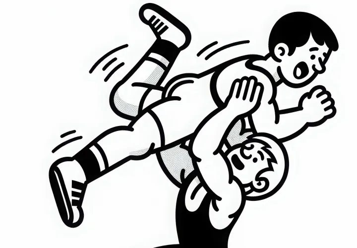 Wrestler lifts opponent - Free coloring page