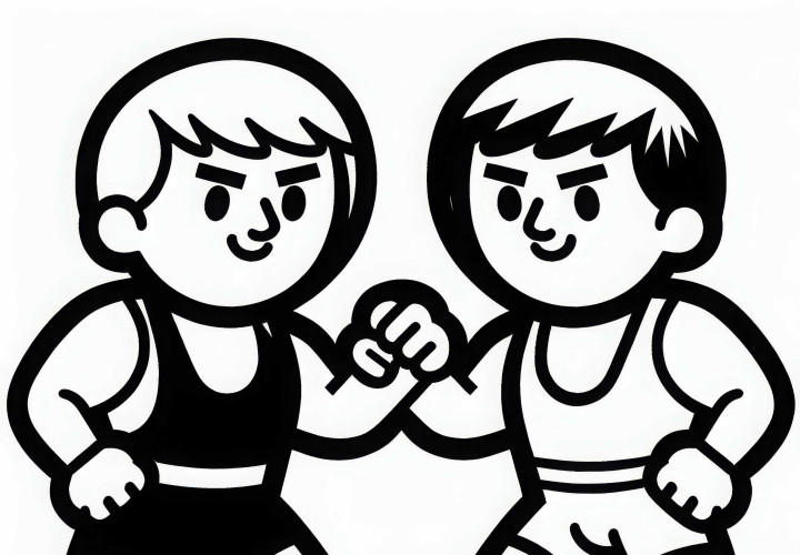 Dos luchadores se enfrentan en posición de combate - Plantilla para colorear gratuita Dos luchadores se enfrentan en posición de combate - plantilla para colorear gratuita