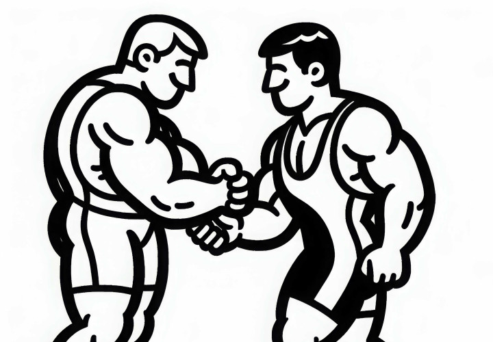 Dos luchadores se dan la mano después de la pelea - Imagen para colorear gratuita