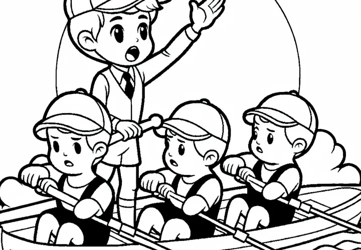 The helmsman gives loud instructions to the team while rowing - coloring template available for free