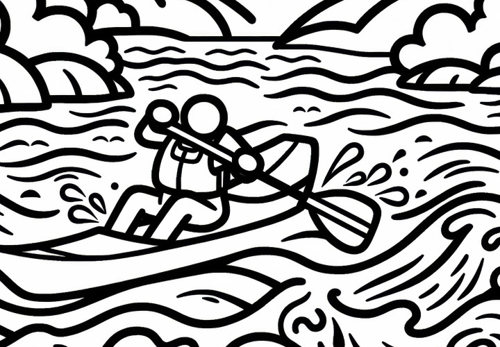 Wildwasserpaddler navigiert durch starke Strömungen – Ausmalbild einfach kostenlos Wildwasserpaddler navigiert durch starke Strömungen – Ausmalbild einfach kostenlos
