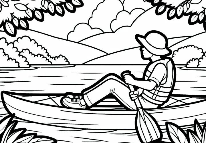 Paddler relaxes and enjoys nature – Free coloring page