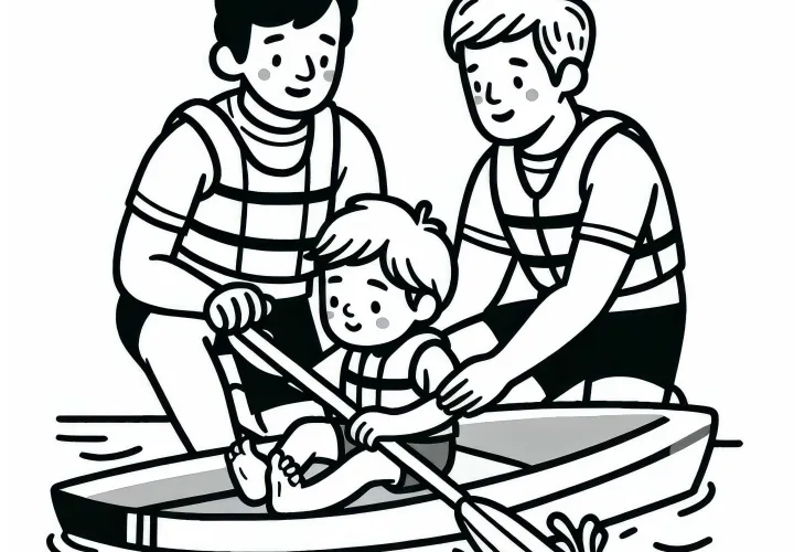Child paddles for the first time - free coloring page