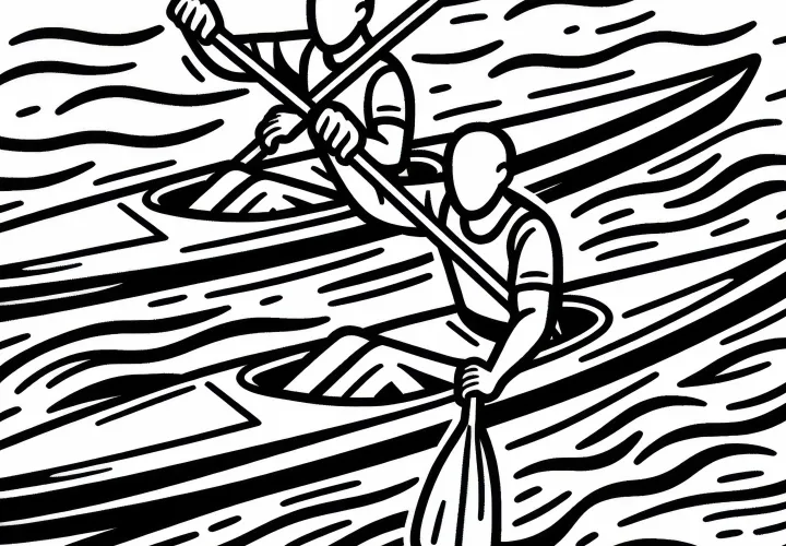 Two canoes are racing side by side - Free coloring page