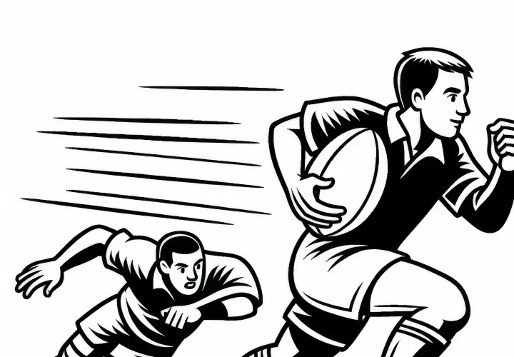 Rugby player runs with the ball and is chased by an opponent – Free coloring page