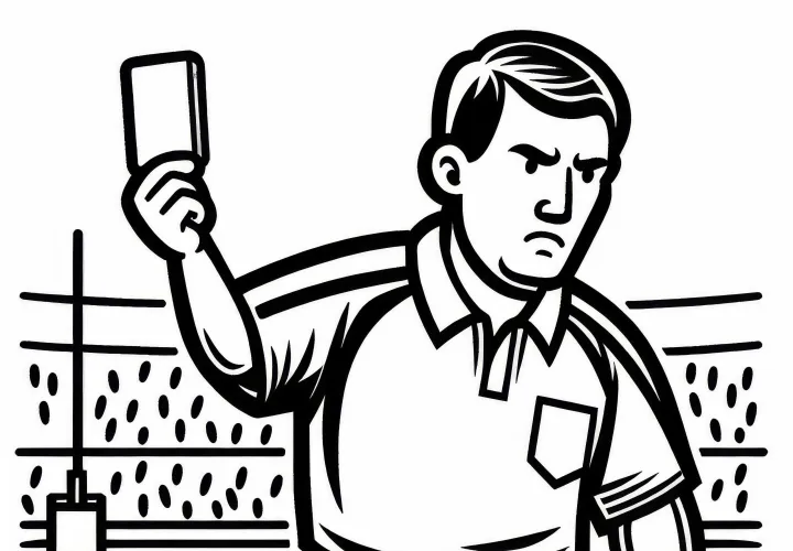 Rugby referee shows yellow card for a foul - free coloring page