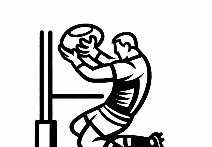 Rugby player jumps high to catch the ball in a line-out – Free coloring page