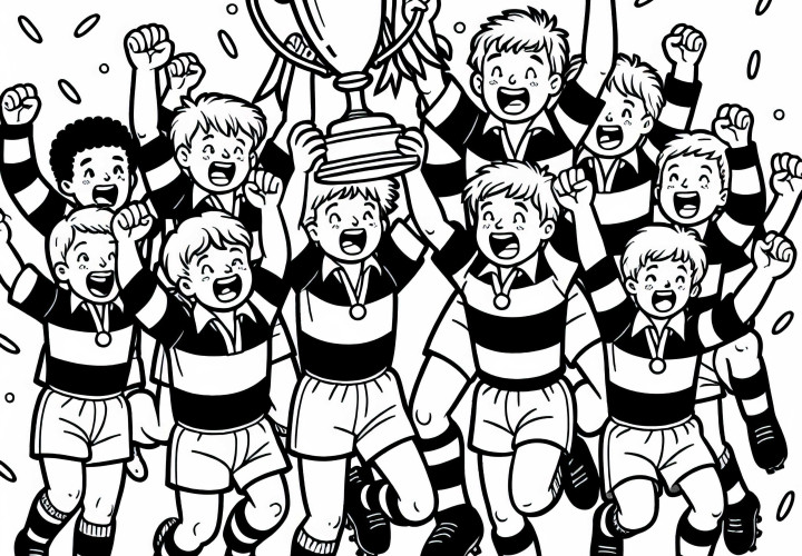 Rugby-Mannschaft Feiert Turniersieg Auf Spielfeld Malvorlage Gratis Rugby-Mannschaft Feiert Turniersieg Auf Spielfeld Malvorlage Gratis