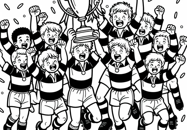 Rugby Team Celebrates Tournament Victory Coloring Page Free