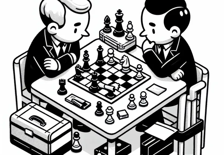 Two chess opponents analyze the game after the match – free coloring page