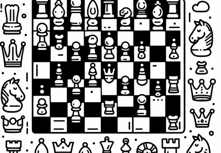Chessboard with Set Up Pieces Ready for the Next Game - Coloring Page Free