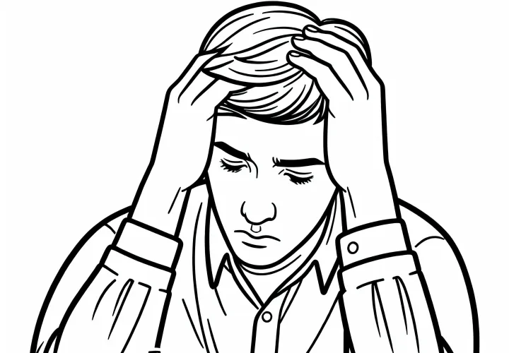 Chess player holds hands to forehead while deep in thought – Free coloring page