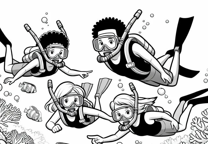 Group of snorkelers - Free coloring page