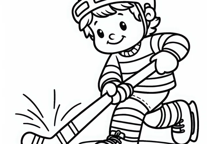 Ice hockey player dribbles with the puck along the stick - free coloring page