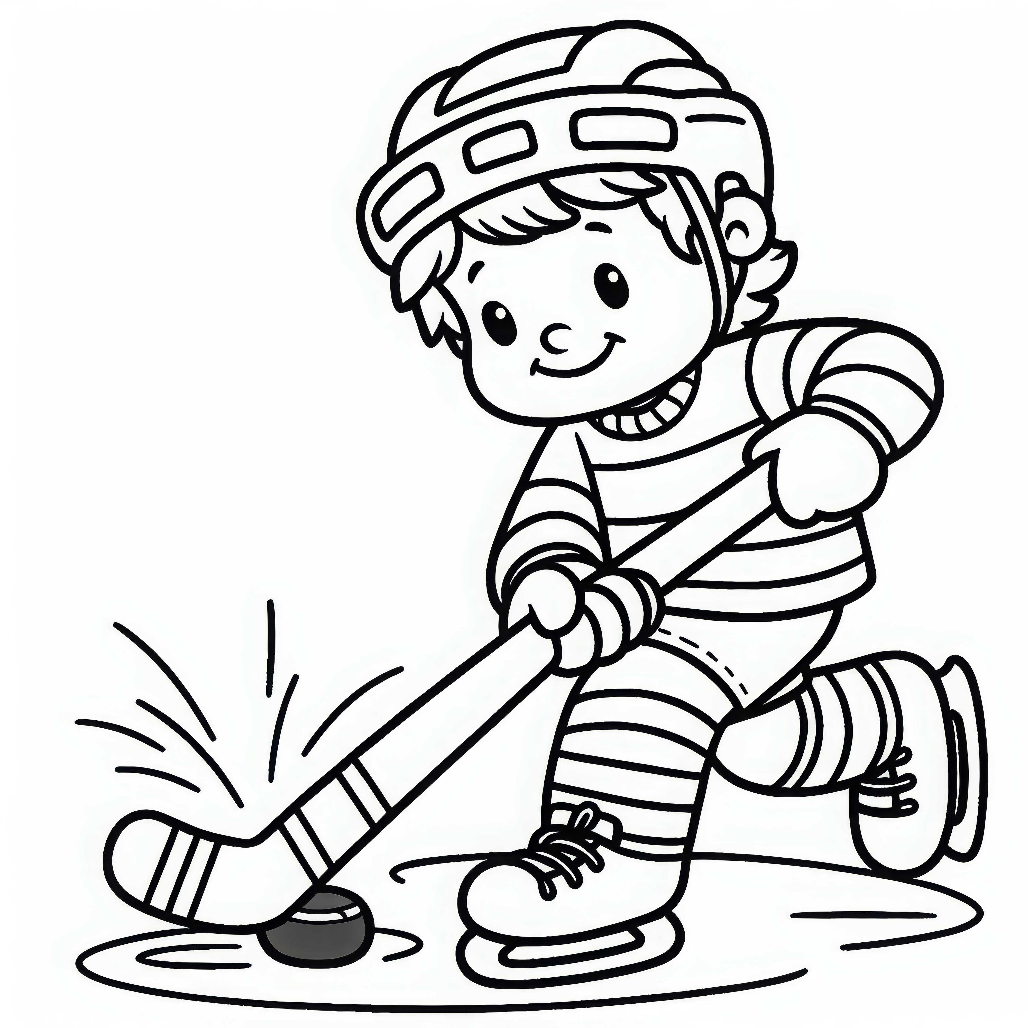 Ishockeyspiller dribler med pucken langs køllen – gratis malebog