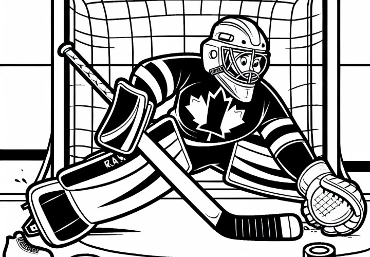 Goalkeeper blocks a shot on goal in ice hockey - Free coloring page