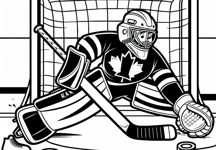 Goalkeeper blocks a shot on goal in ice hockey - Free coloring page