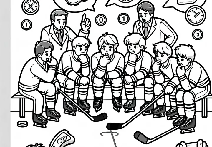Hockey team plans tactics during timeout - Coloring page free