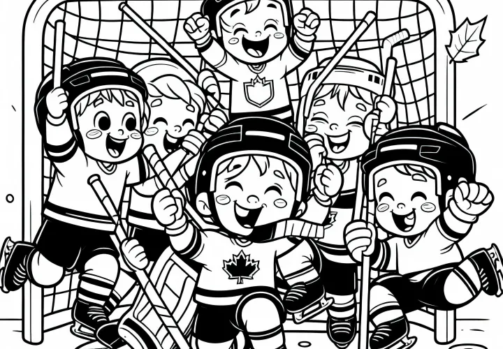 Ice hockey team celebrates after a goal – Free coloring page