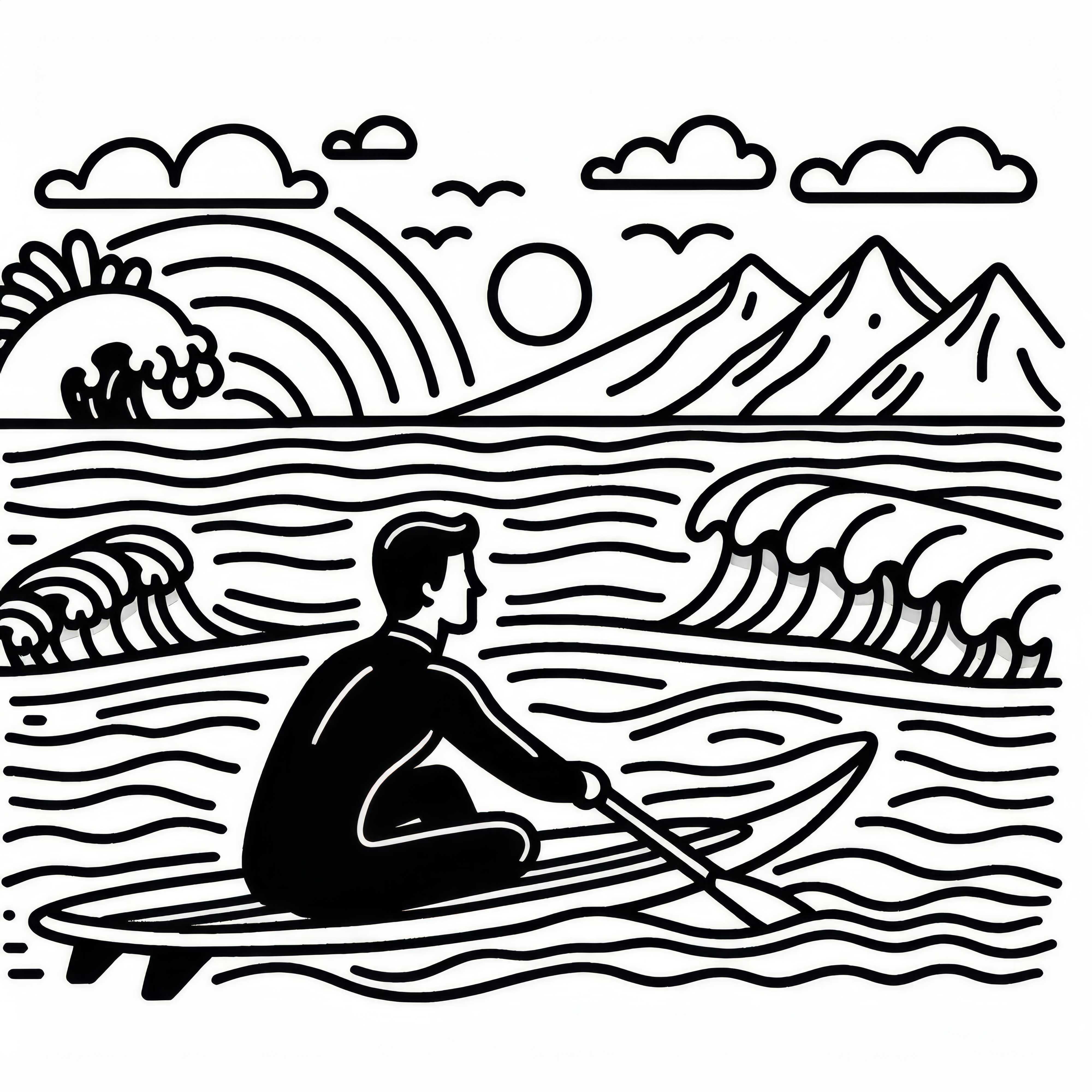 Surfista rema na prancha - Desenho para colorir grátis