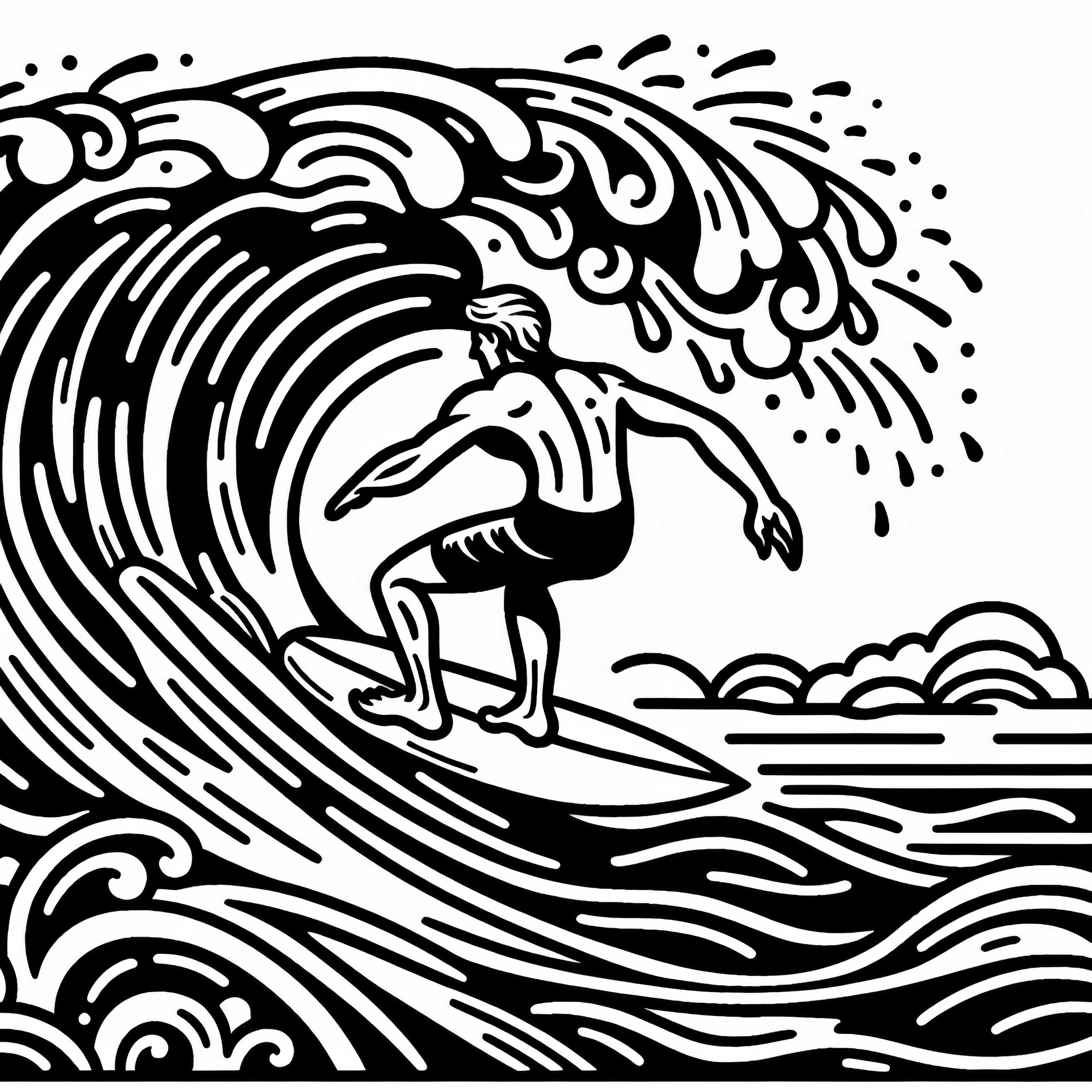 Surfista surfa elegantemente em uma grande onda - Modelo para colorir gratuito