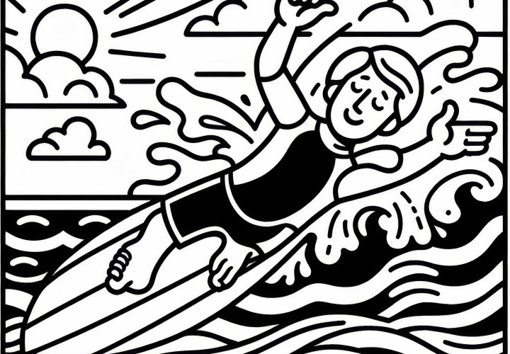 Surfista perde o equilíbrio e cai na água - Desenho para colorir gratuito Surfista perde o equilíbrio e cai na água - Desenho para colorir grátis