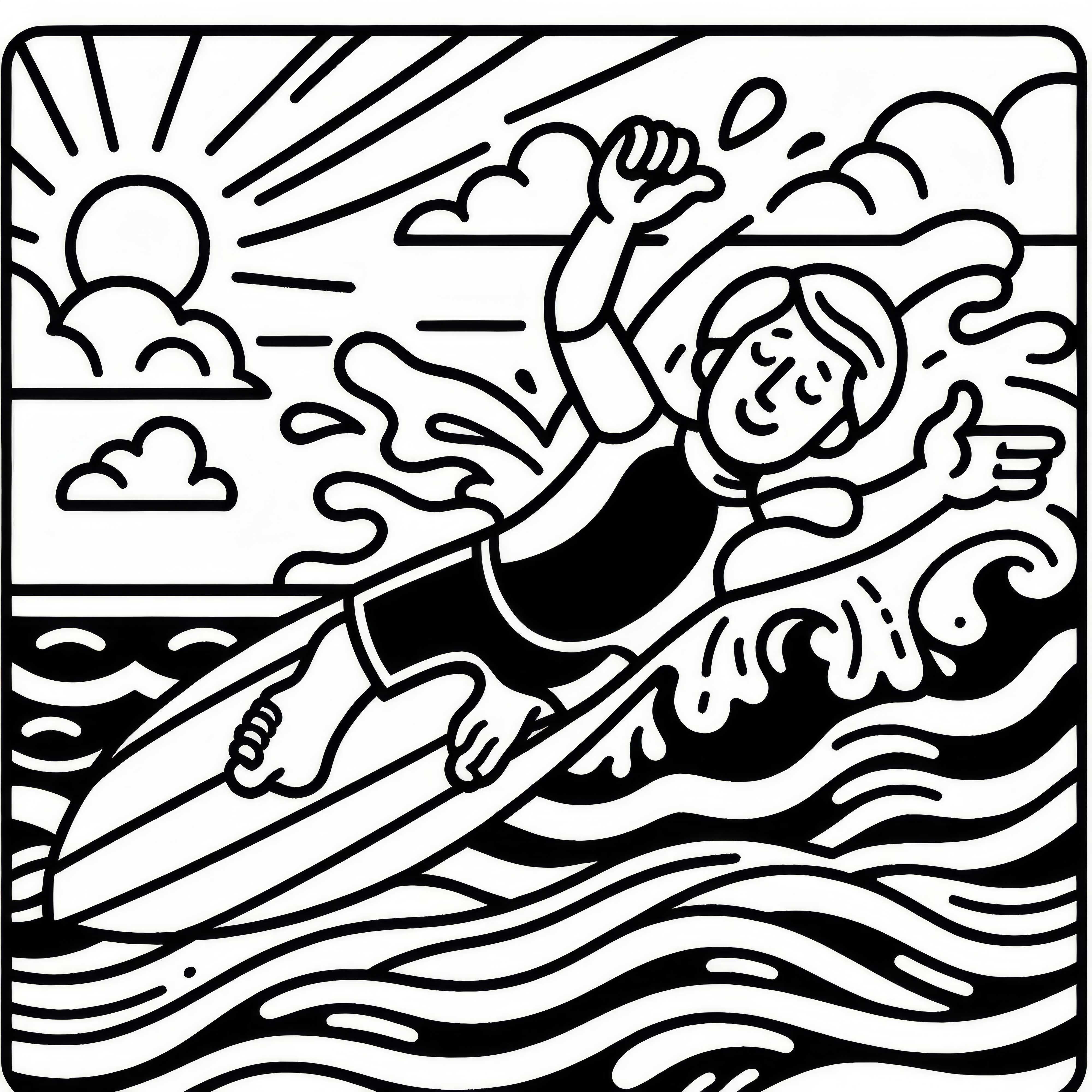 Surfista perde o equilíbrio e cai na água - Desenho para colorir grátis