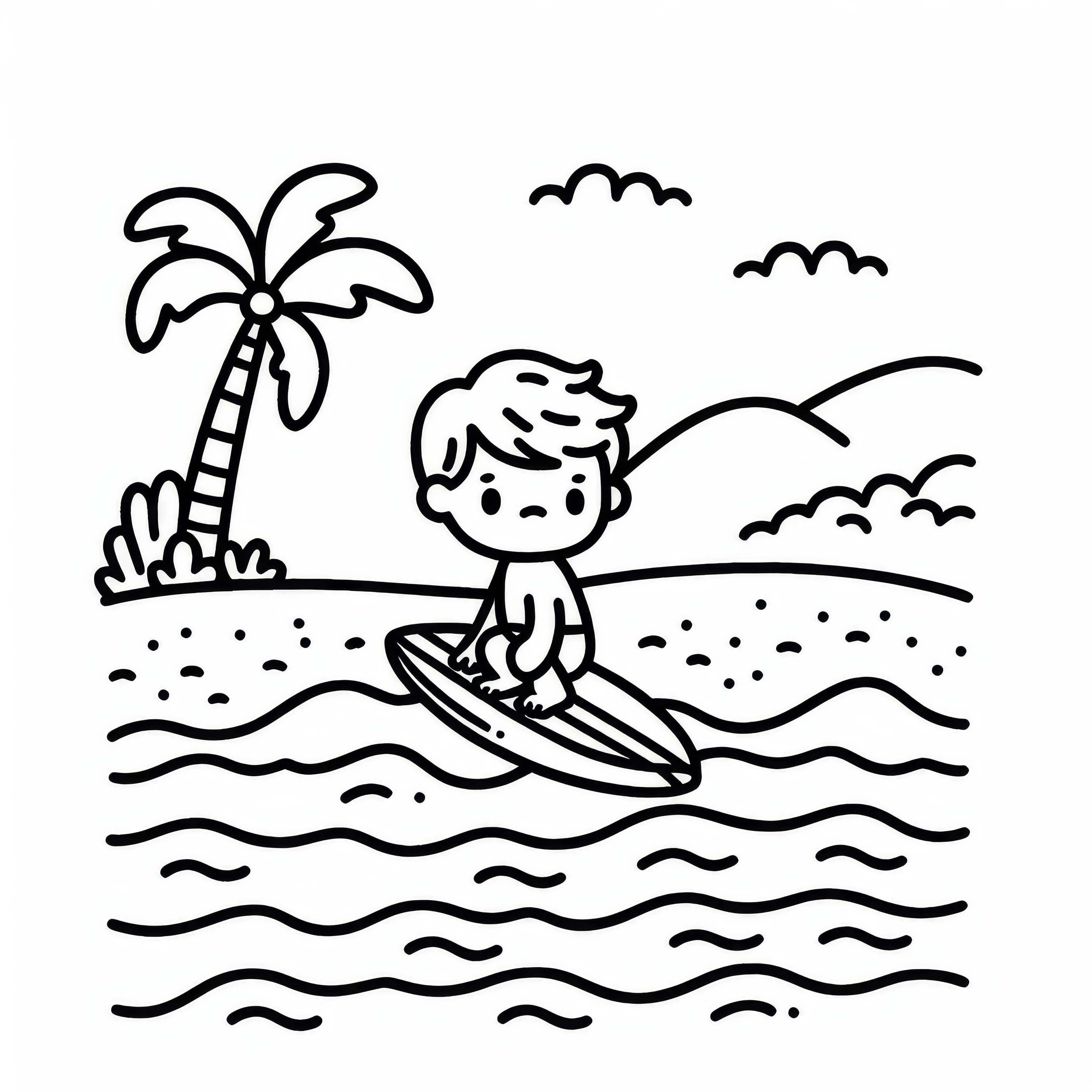 Criança praticando em prancha de surf - Desenho para colorir gratuito