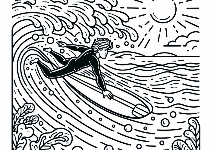 Baixe gratuitamente o modelo para colorir de surfista Baixe gratuitamente a folha de pintura de surfista