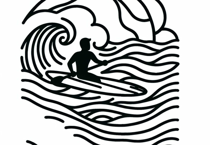 Surfista remando - Modelo para colorir grátis Surfista remando - Modelo para colorir grátis
