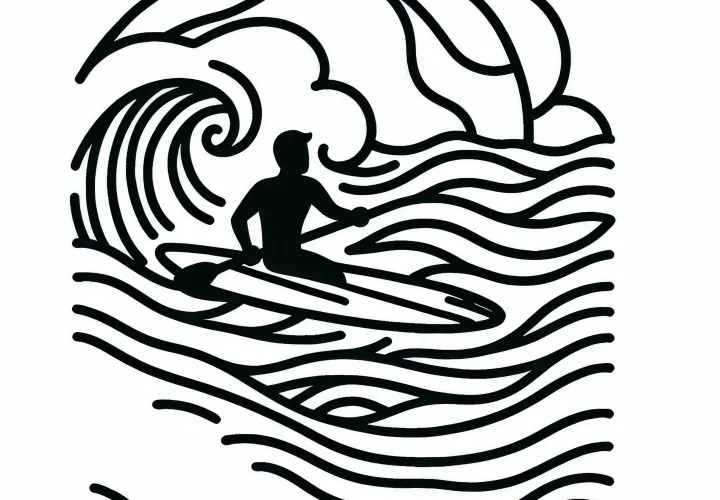 Surfer paddelt - Malvorlage gratis