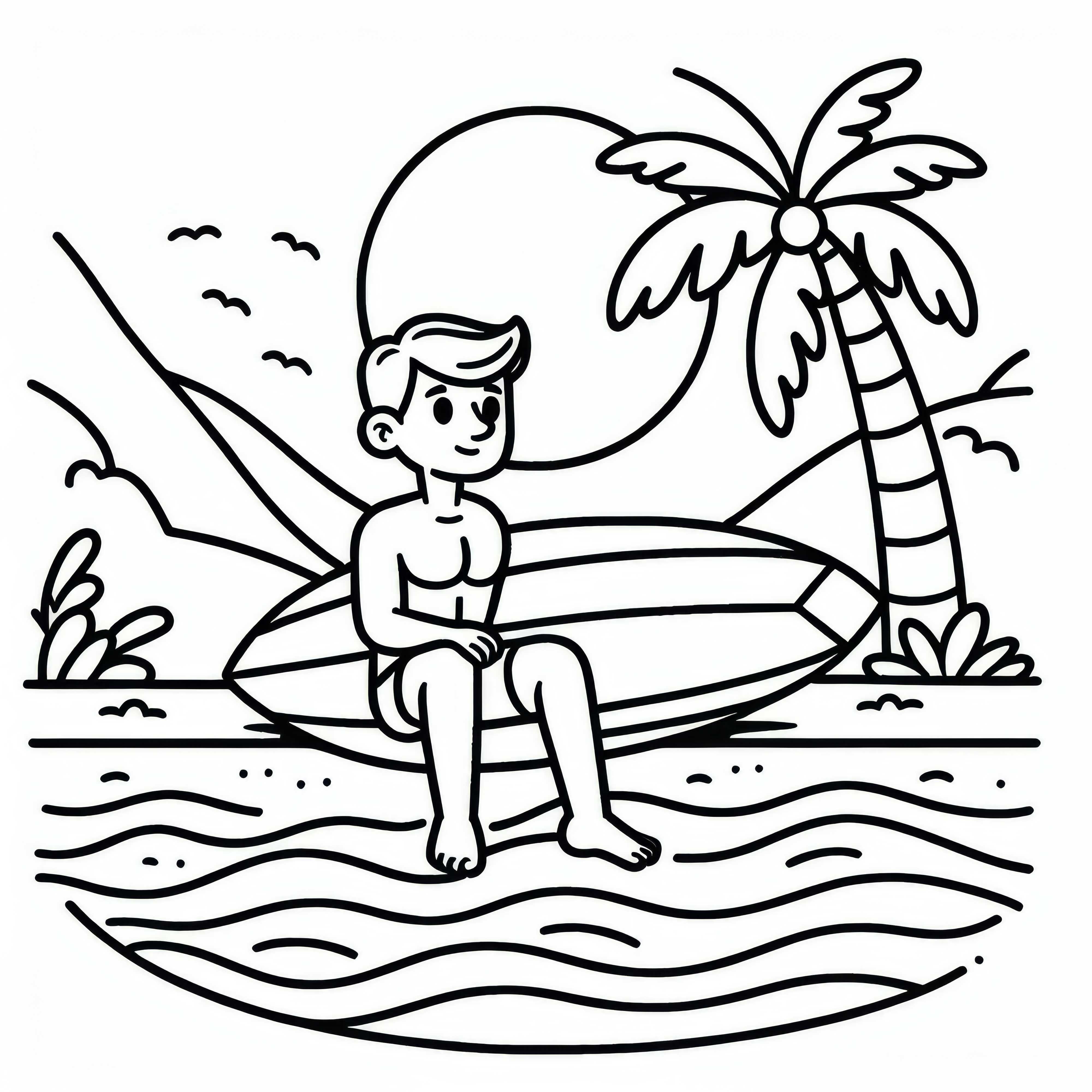 Surfista sentado relaxado na prancha na praia - Modelo para colorir grátis