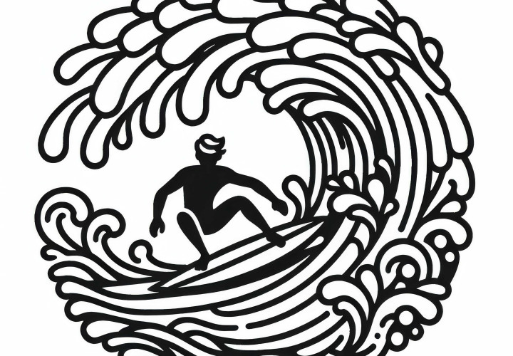 Grande onda quebra com surfista no meio - Desenho para colorir grátis