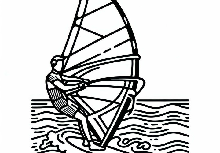 Windsurfer hält Segel und gleitet übers Wasser – Ausmalbild kostenlos Windsurfer hält Segel und gleitet übers Wasser – Ausmalbild kostenlos