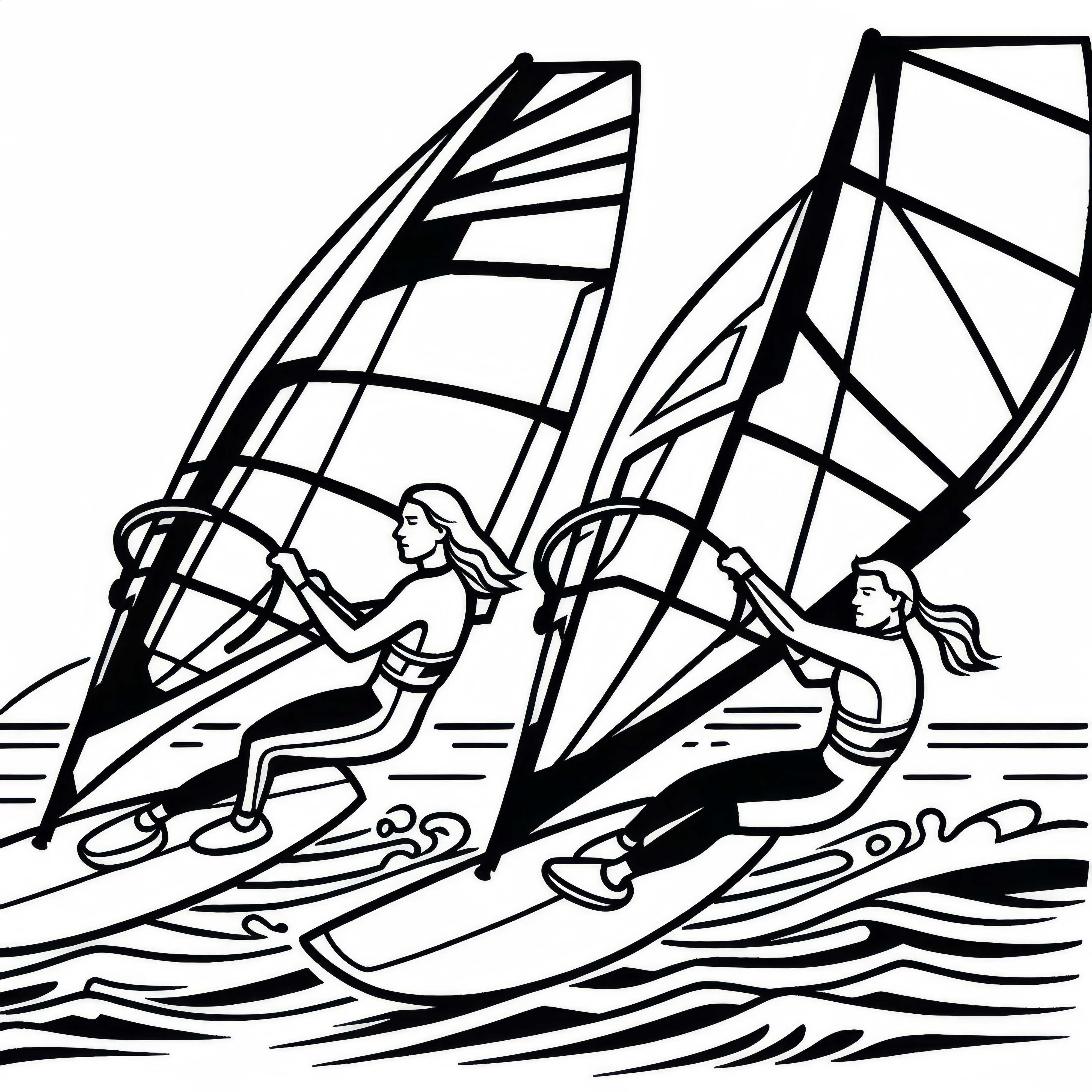 Dois windsurfistas surfando em alta velocidade lado a lado - Imagem para colorir gratuita
