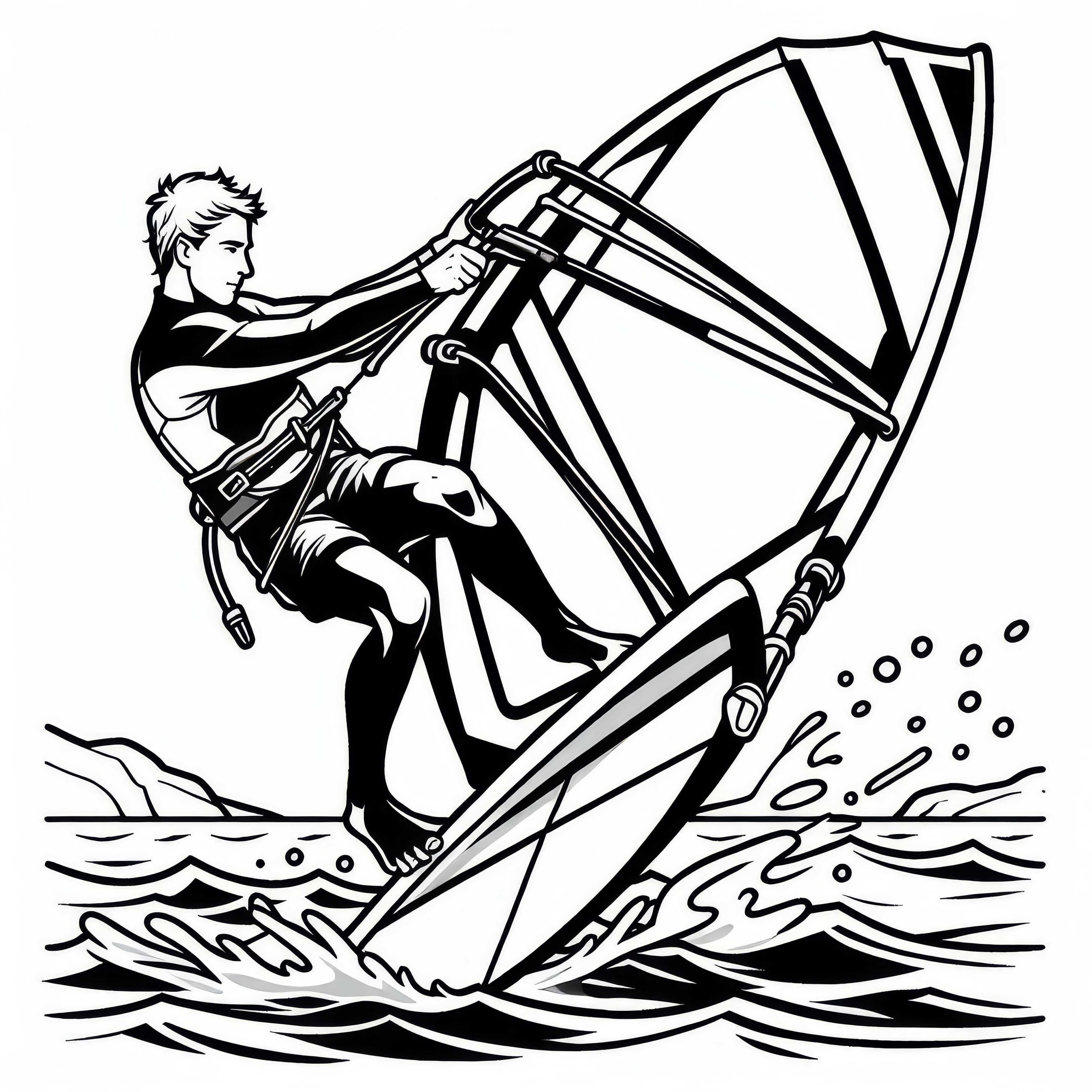 Kitesurfer levanta a prancha da água para um salto – Desenho para colorir gratuito