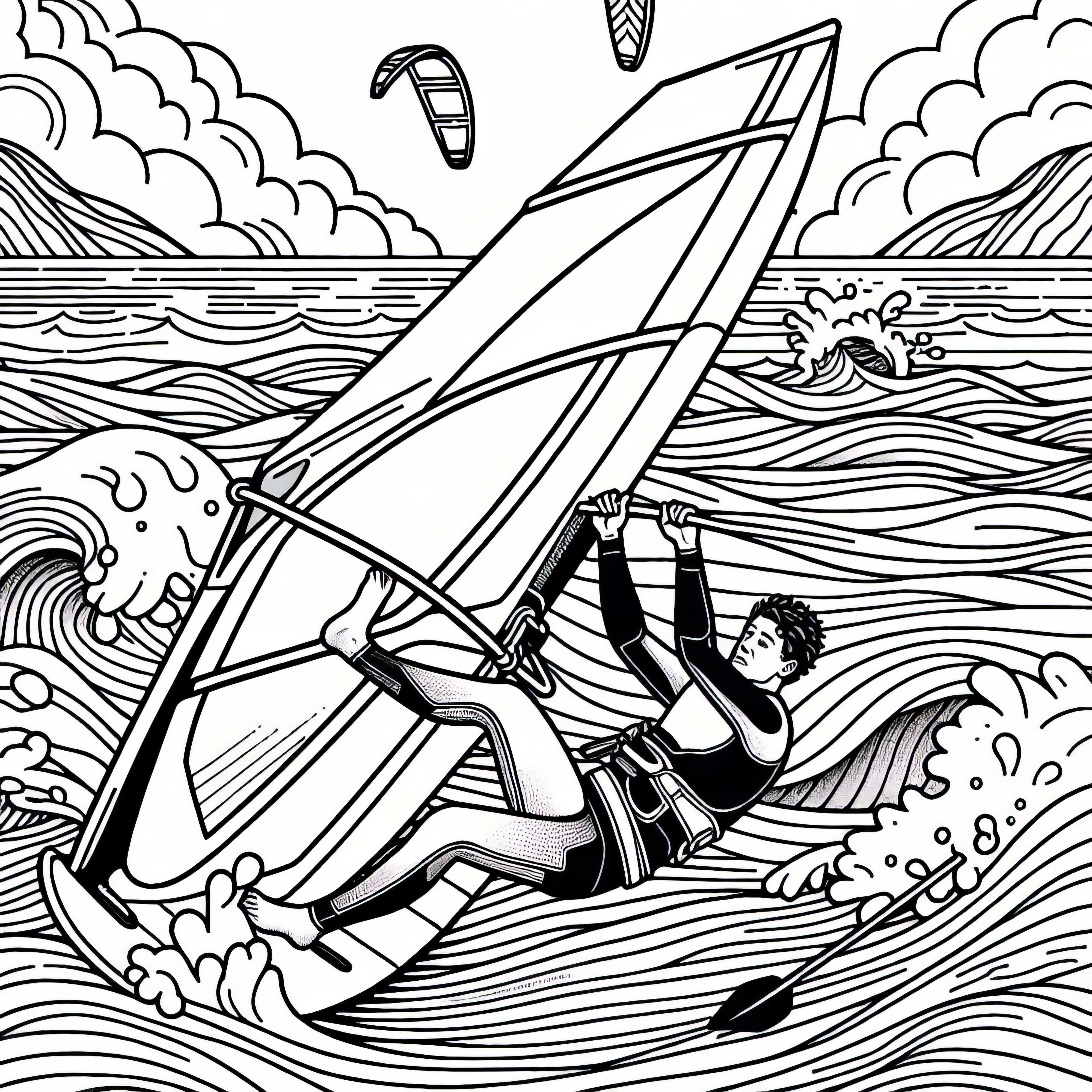 Windsurfista perde o controle - Desenho para colorir grátis
