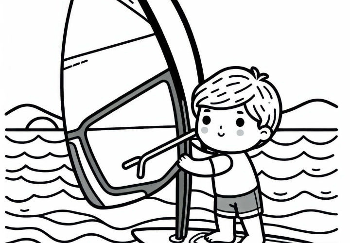 Criança treinando windsurf - Desenho para colorir grátis