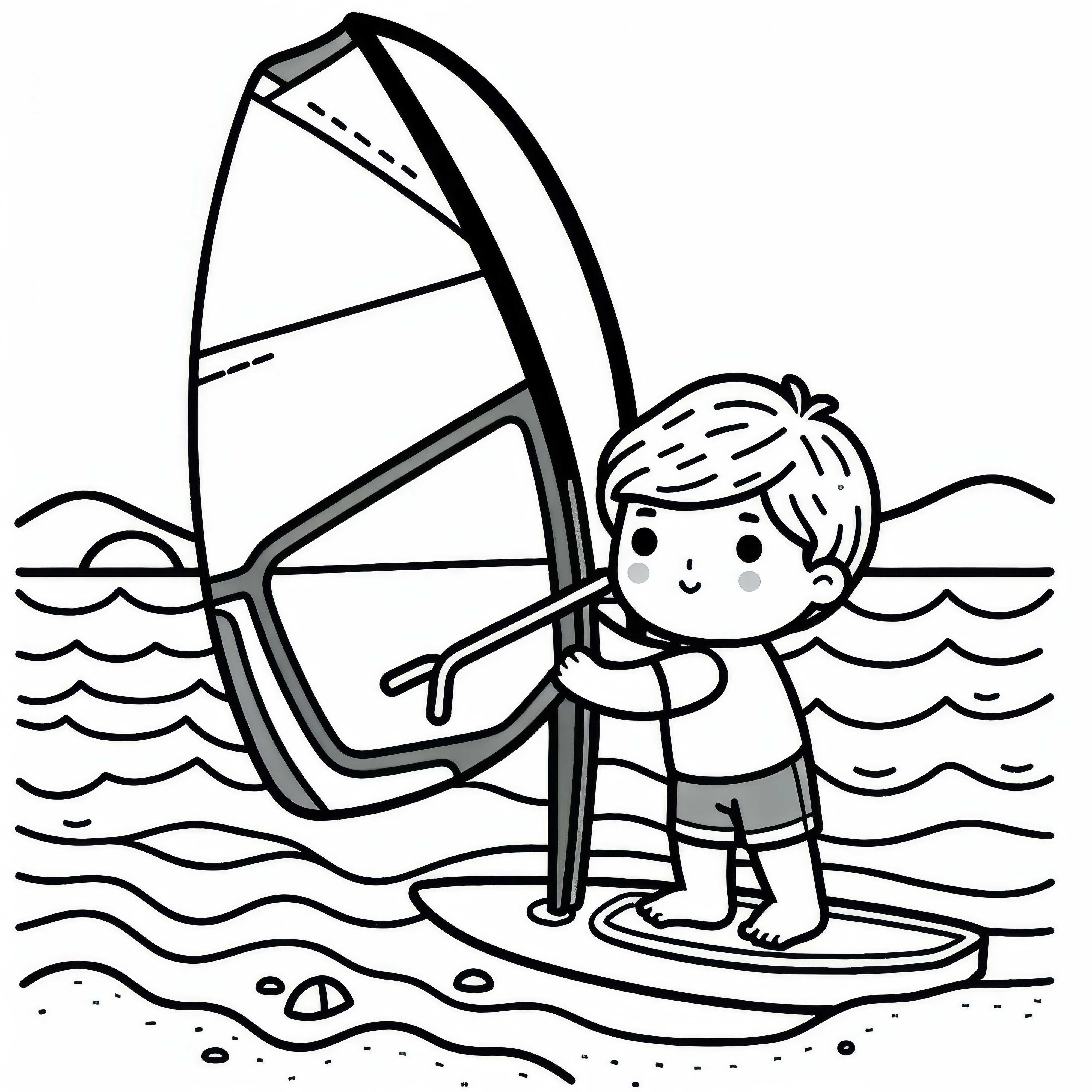 Criança treinando windsurf - Desenho para colorir grátis