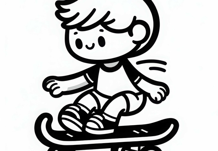 Child riding a skateboard coloring page free