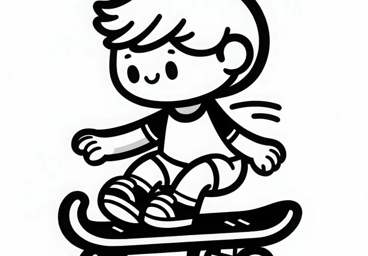 Рисунок для раскрашивания: ребенок катается на скейтборде бесплатно