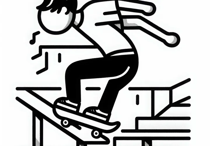 Скейтбордист катался на борде по периле в скейтпарке – раскраска просто бесплатно